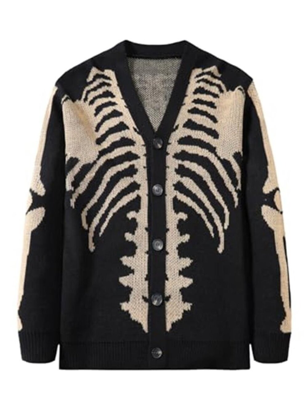 Men's Skeleton Pattern Cardigan Sweater Long Sleeve Knitted Coat